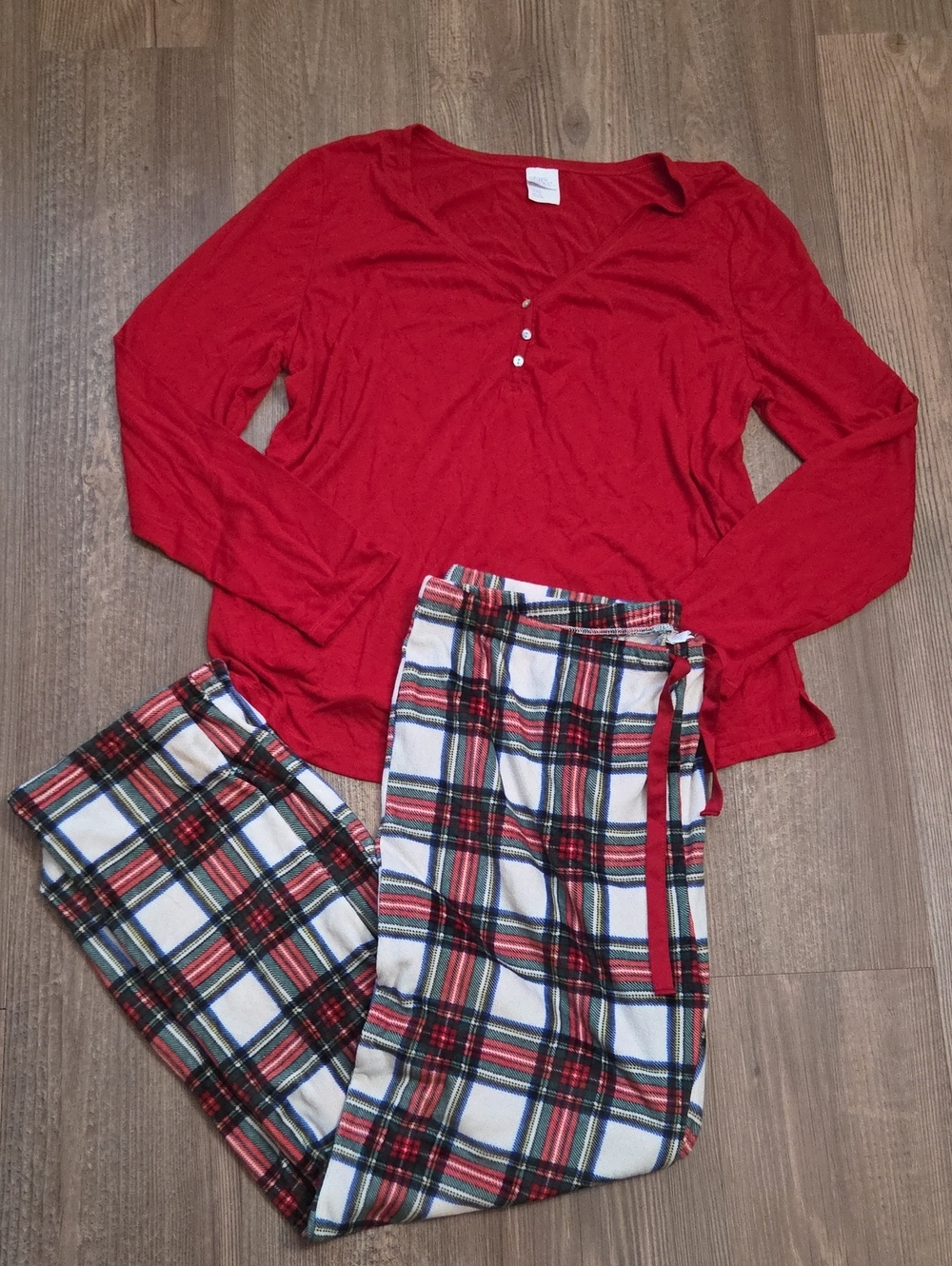 Stars above Red Long-Sleeve Top with Red & White Plaid Pajama Pants